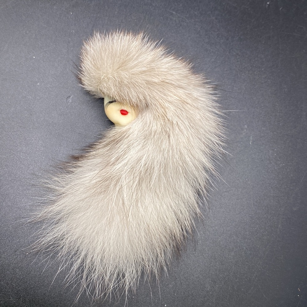 Gorgeous Fur Porcelain Lady Face Brooch